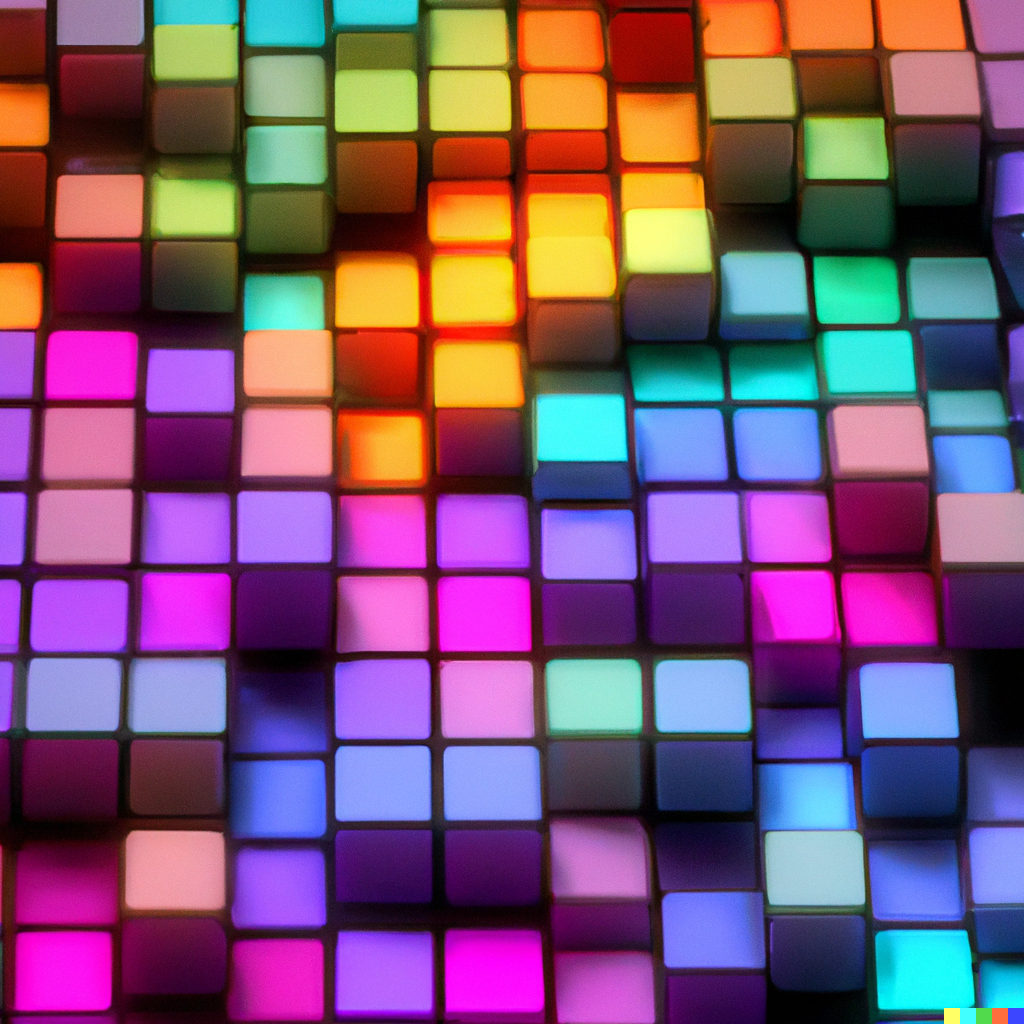 A mosaic of colorful, glowing cubes.